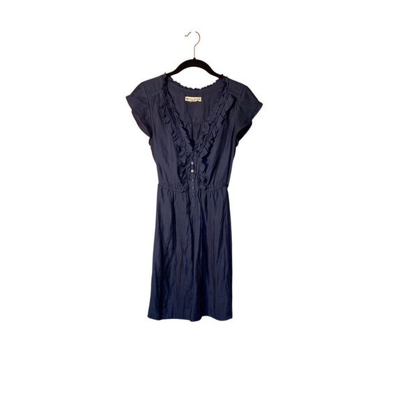 American Eagle Woman’s Navy Blue Ruffle Front Short Sleeve Dress Size Small - Picture 1 of 5